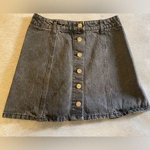 Forever 21 high waisted black denim button up skirt, size US24